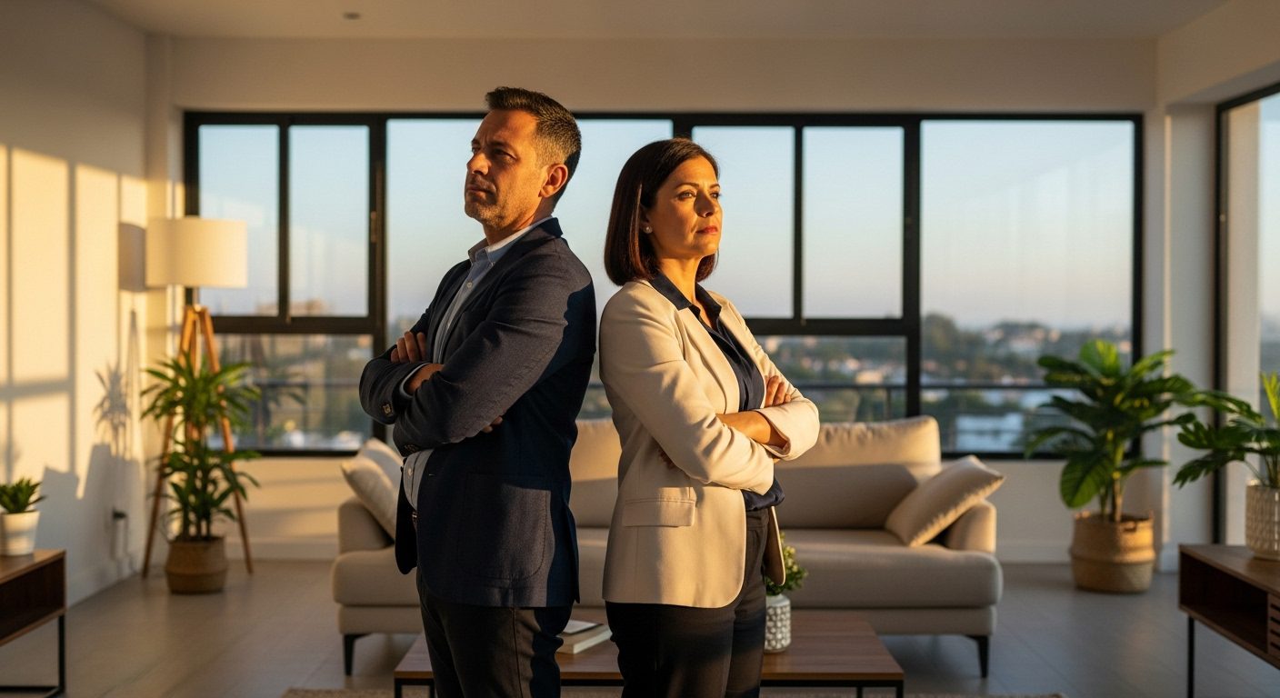 silent divorce couple standing apart