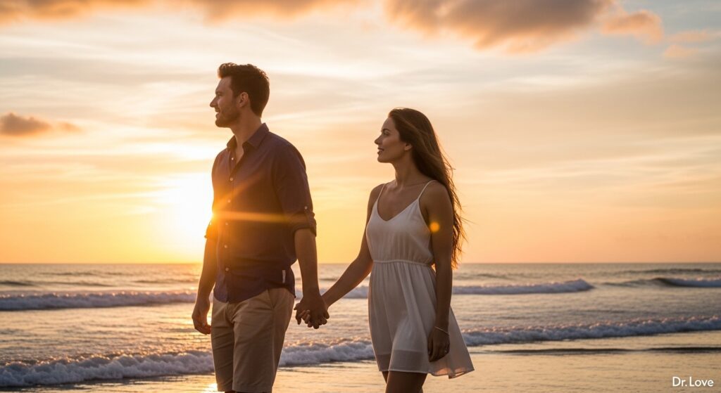 Couple walking together, the successful outcome of connection rituals for men