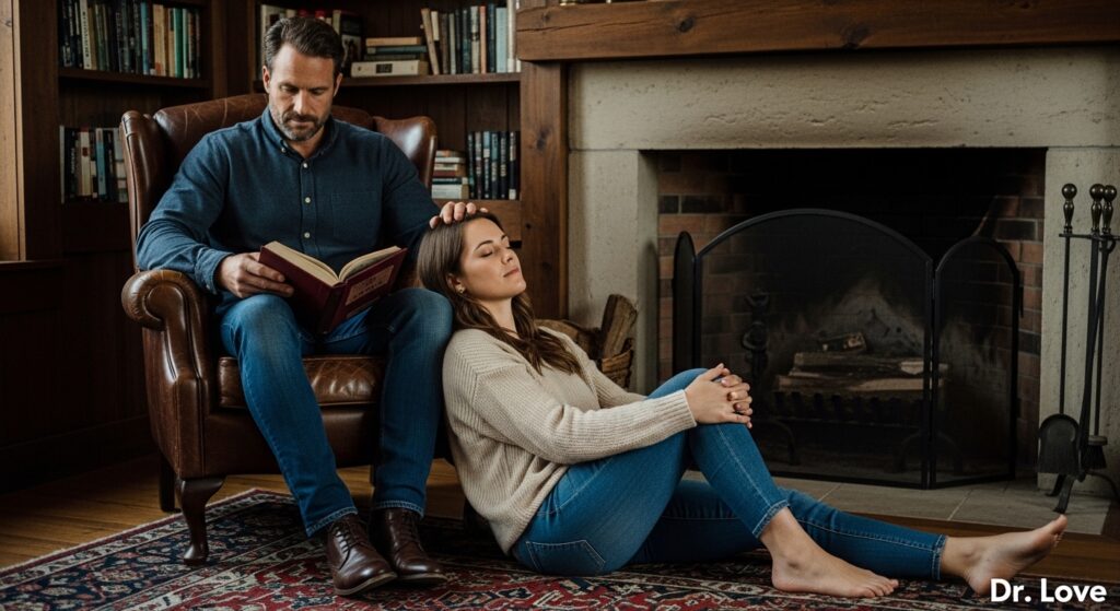 Couple demonstrating physical anchoring and co-regulation in a quiet study