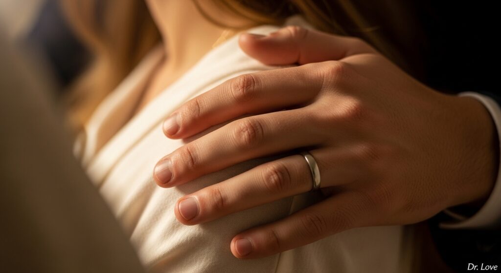 Close up of hand on shoulder as part of connection rituals for men