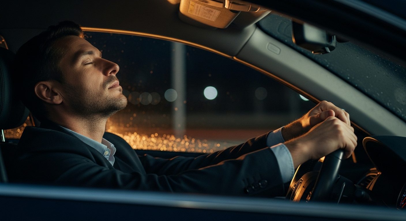Man sitting in his parked car at night, preparing his mindset for high-stakes communication in marriage