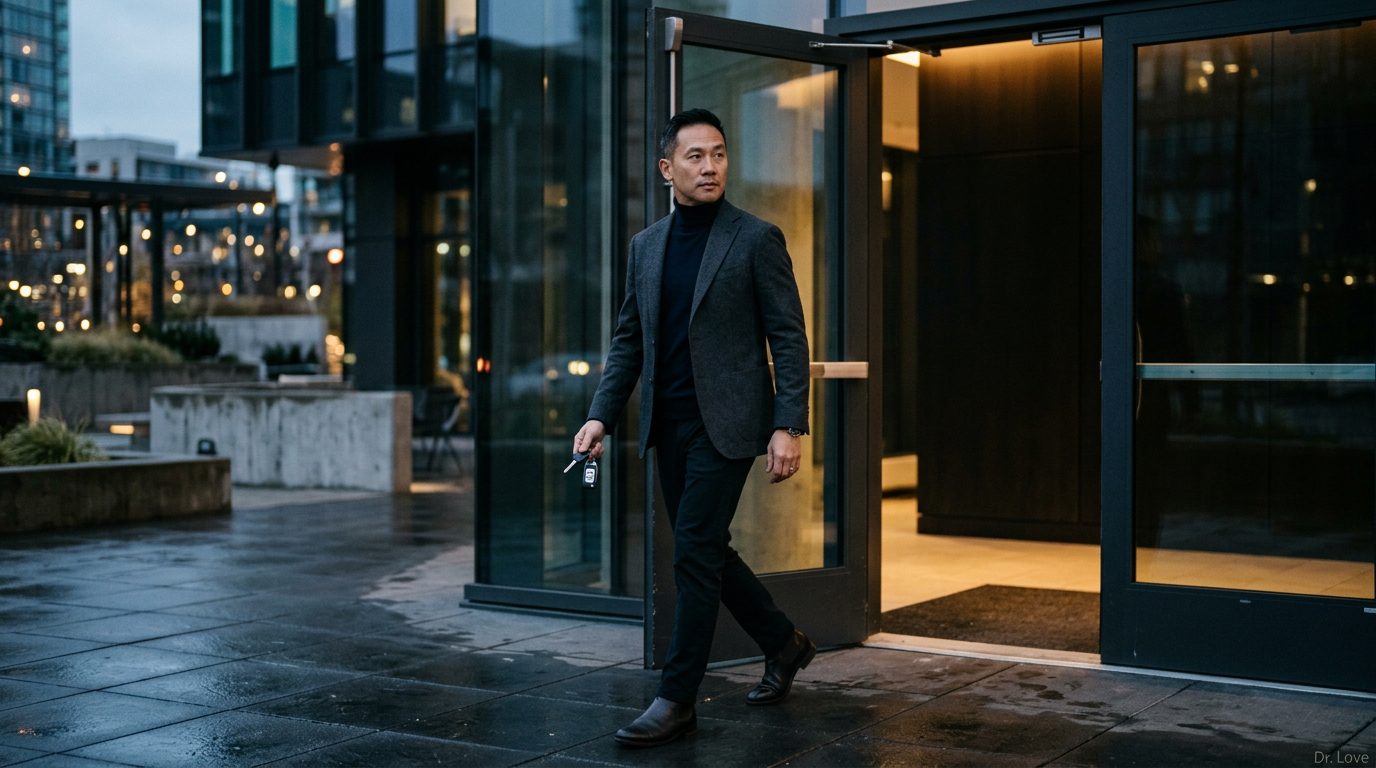 Confident Asian man holding his car keys and walking away from a toxic argument to enforce his boundary